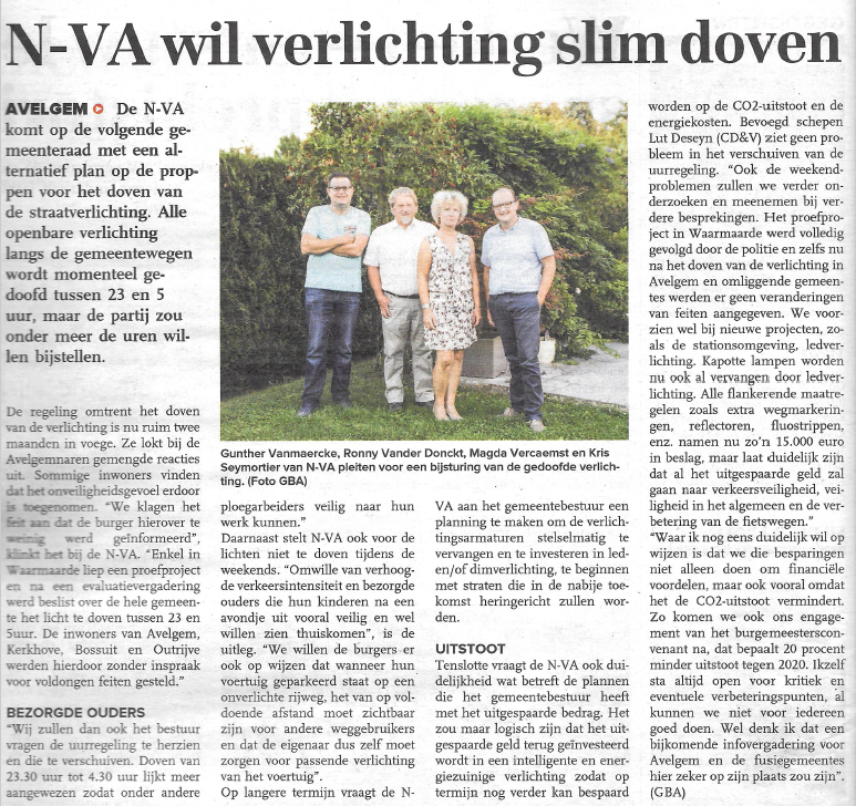 Openbare verlichting 'slim' doven in Avelgem - Krant van West-Vlaanderen 16 september 2016