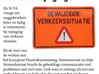 N-VA Avelgem - Nood aan betere communicatie bij verkeerswijzigingen.